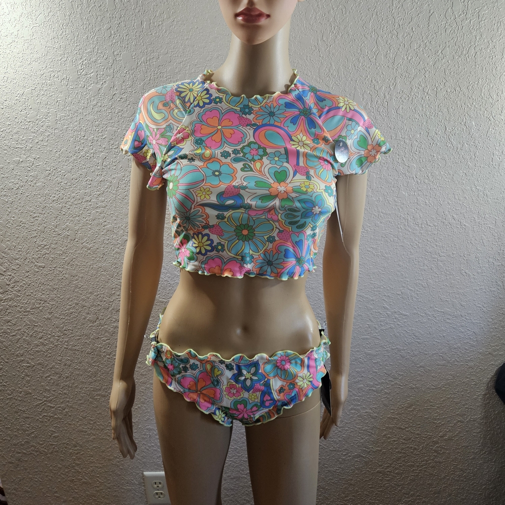 Floral Ruffle Three-Piece Swim Set - Multicolor - Picture 2 of 14